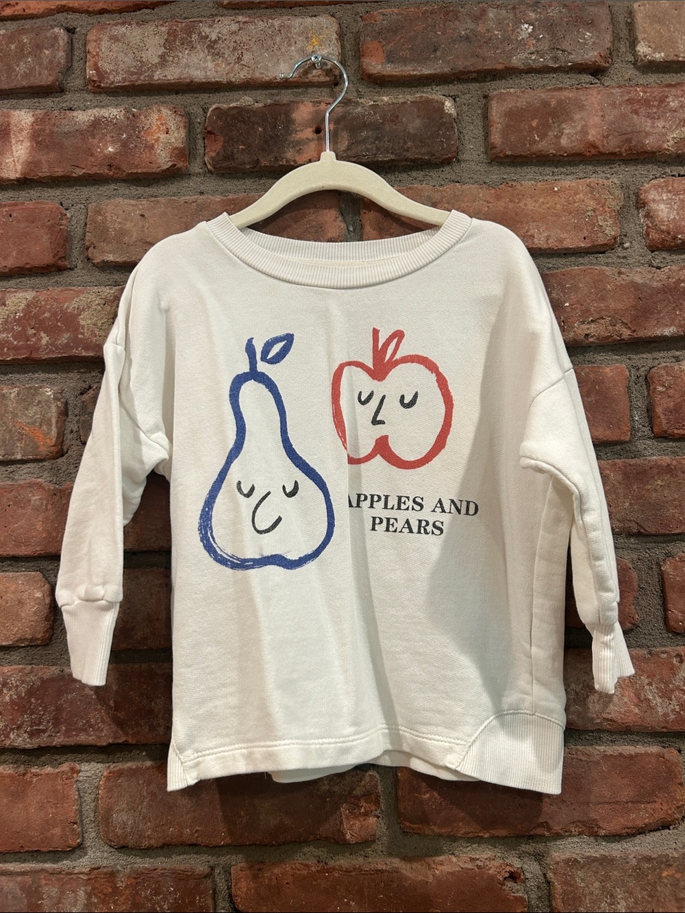Bobo Choses Cream Sweatshirt with Blue Pear and Red Apple Print